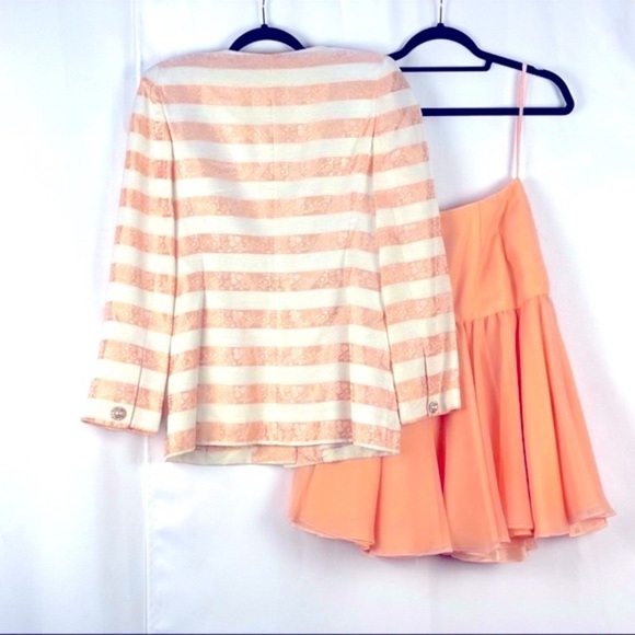 Vintage Peach 2-Piece SET sz XS/S Formal prom wedding VictorCosta VTG rhinestone - Picture 10 of 12